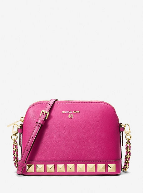 Large Studded Saffiano Leather Dome Crossbody Bag