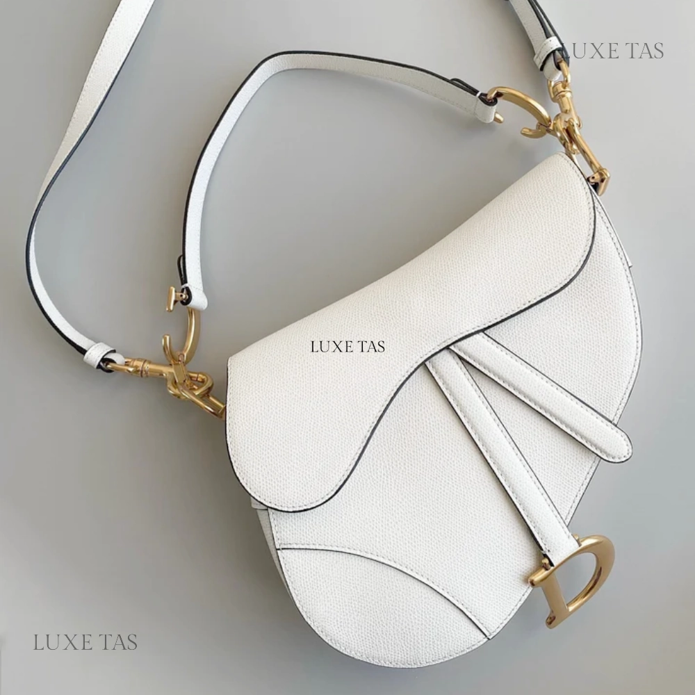 Latte Grained Calfskin Saddle Bag With Strap Leather Crossbody Bag for Women
