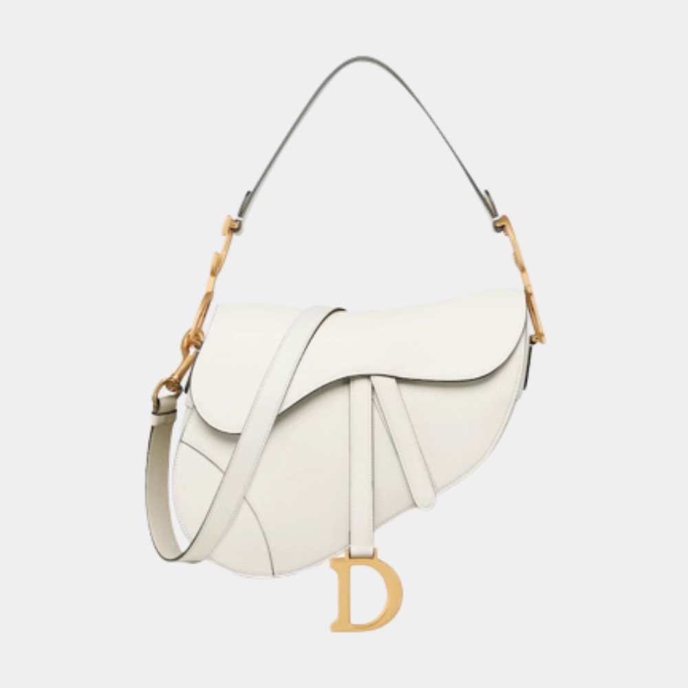 Latte Grained Calfskin Saddle Bag With Strap Leather Crossbody Bag for Women