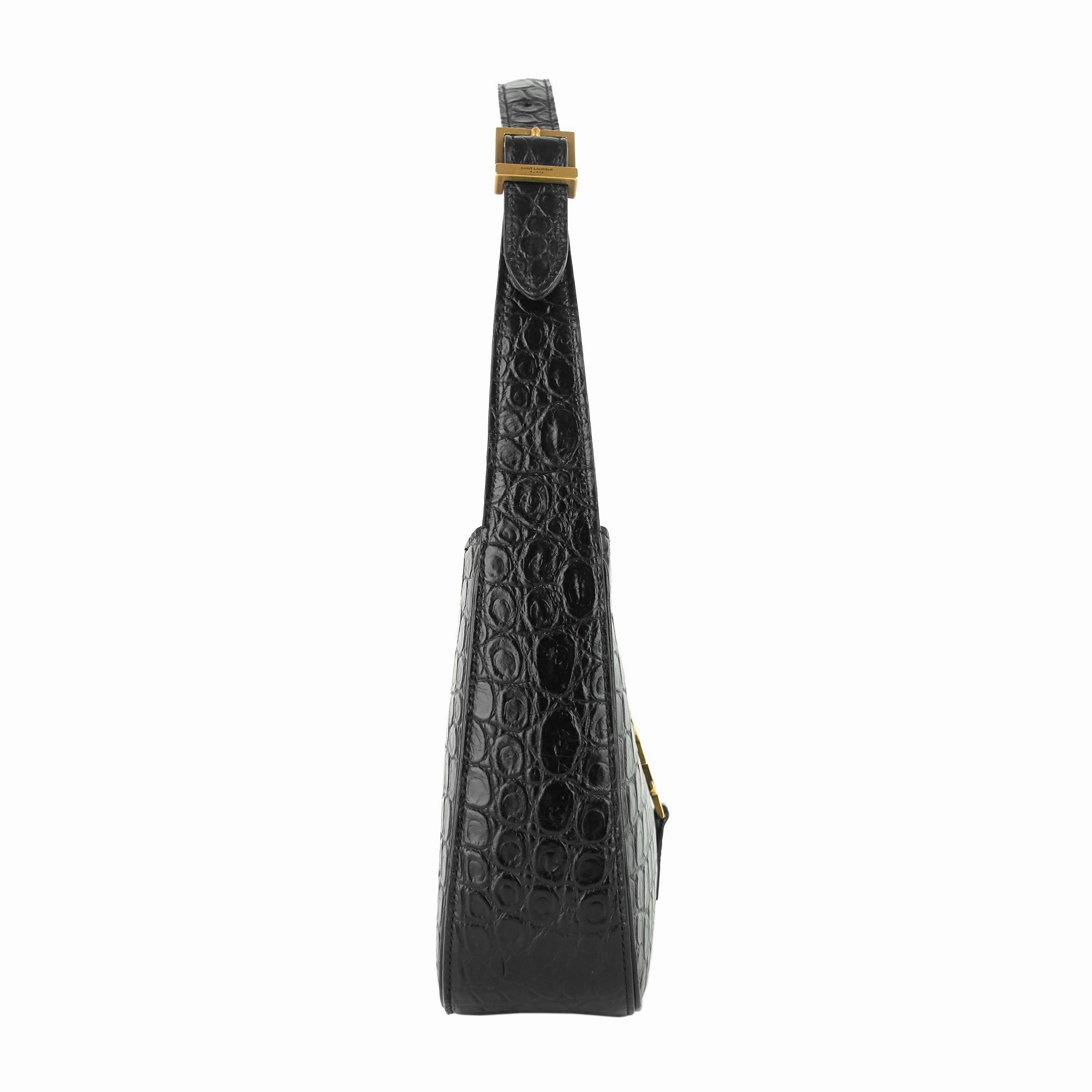 Le 5  7 Croc Embossed Calfskin Leather Hobo Bag