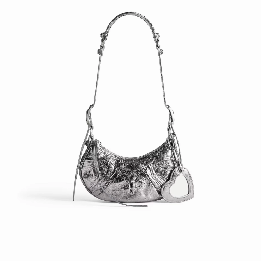 Le Cagole XS Metallized In Silver Leather Shoulder Bag for Women