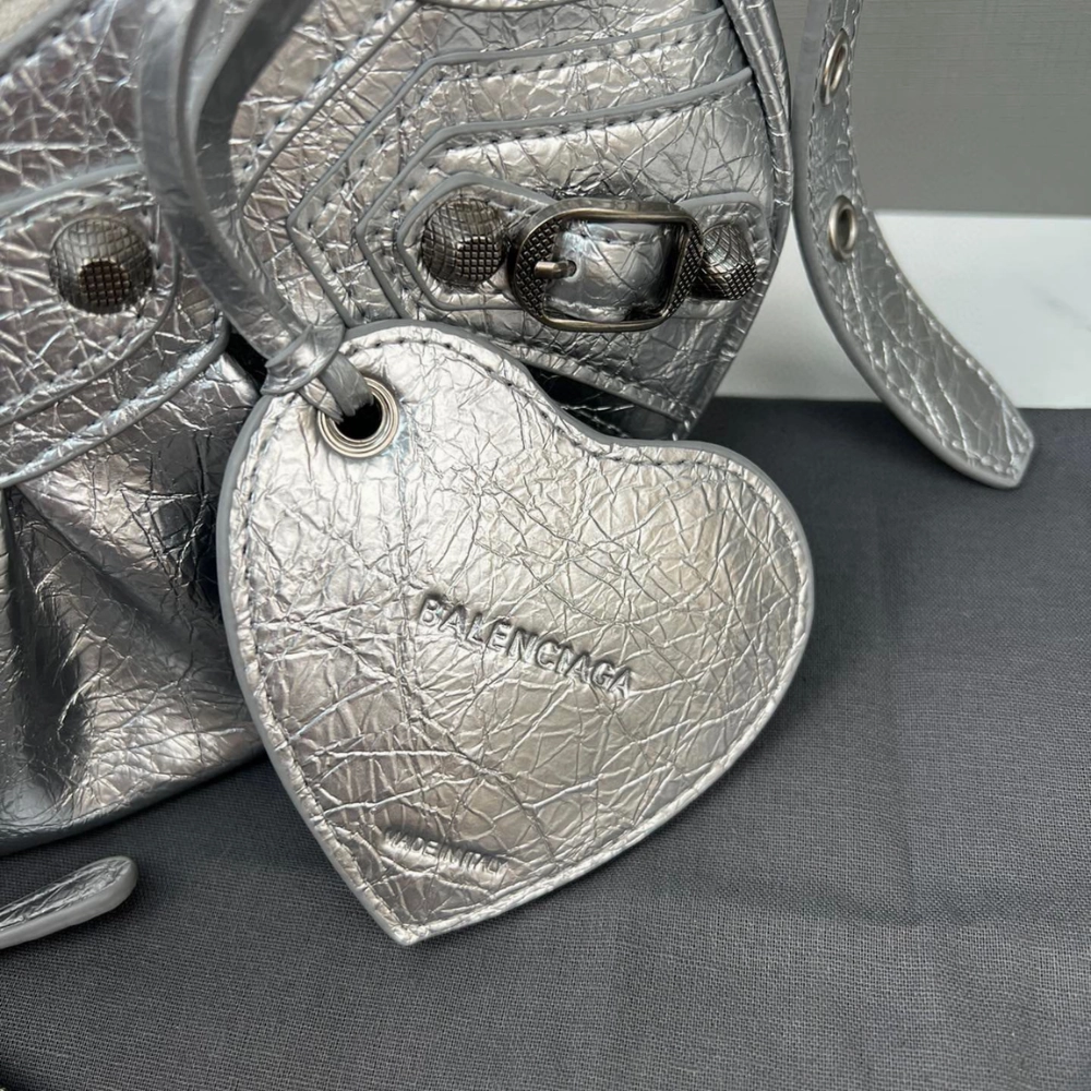 Le Cagole XS Metallized In Silver Leather Shoulder Bag for Women