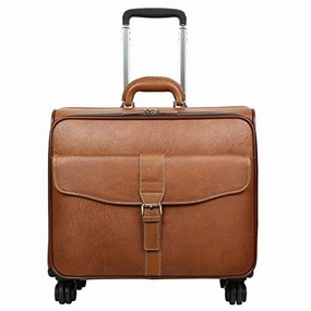 Leathario Leather Rolling Laptop Case Wheeled Briefcase Suitcase Roller Boarding