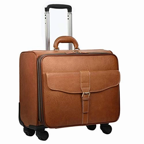 Leathario Leather Rolling Laptop Case Wheeled Briefcase Suitcase Roller Boarding
