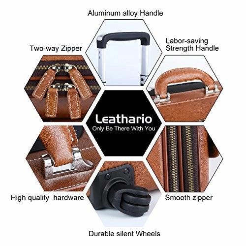 Leathario Leather Rolling Laptop Case Wheeled Briefcase Suitcase Roller Boarding