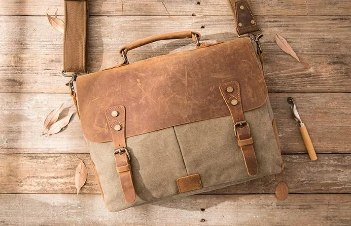 Leather Canvas Messenger Bags for men Vintage Shoulder Bag for men