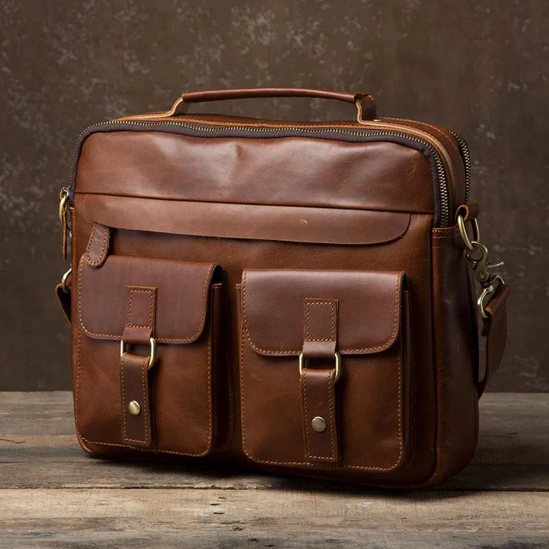 Leather Mens Cool Messenger Bags Briefcase Work Bag Business Bag Laptop Bag for men