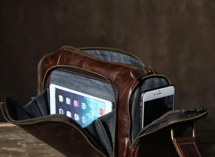 Leather Mens Cool Shoulder Bag Barrel Bag Messenger Bag for men