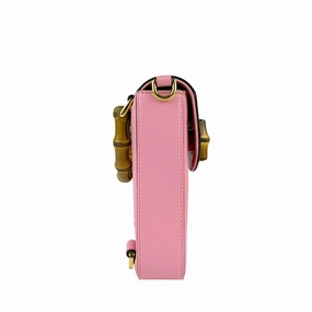 Leather Bamboo Shoulder Bag with Dust Bag and Strap