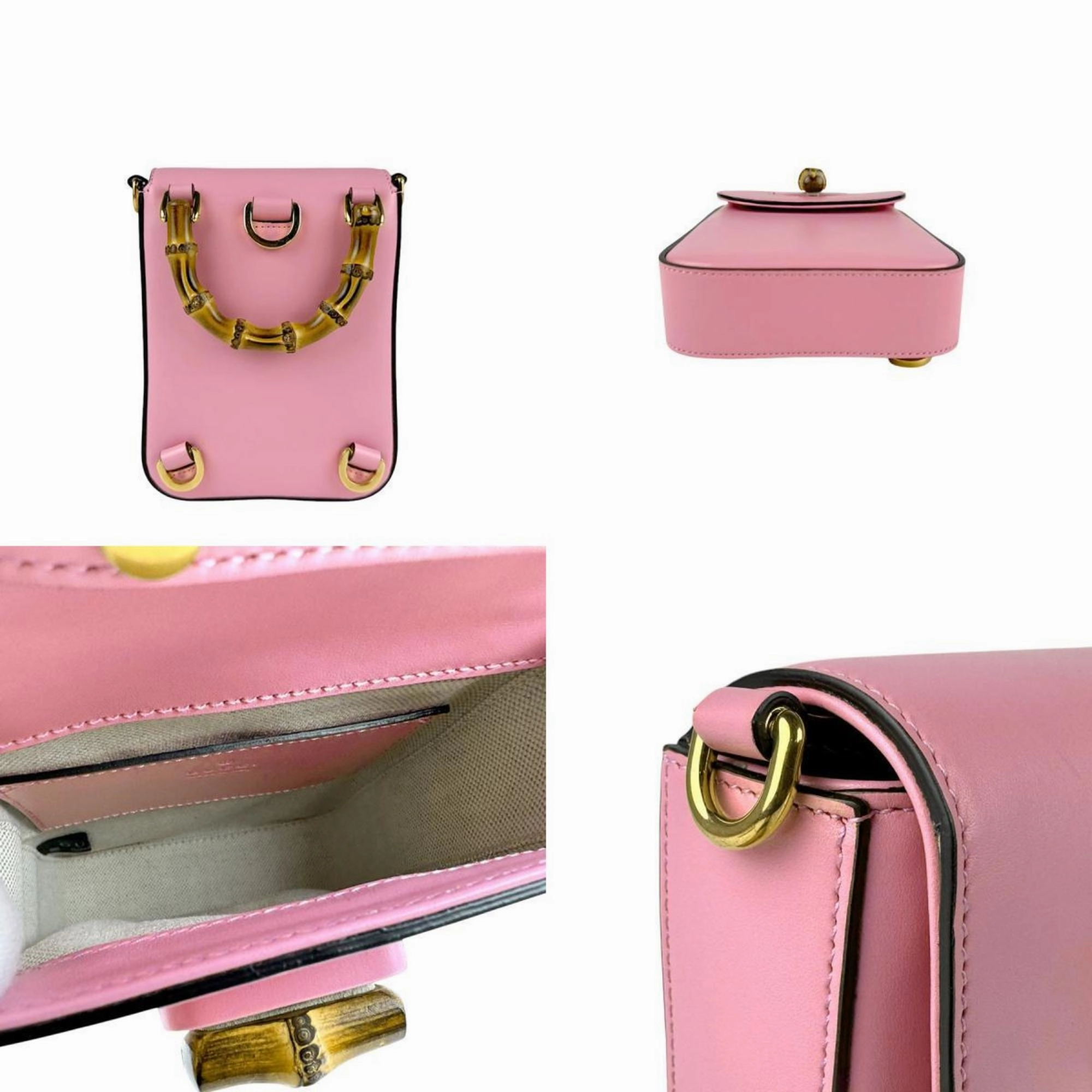 Leather Bamboo Shoulder Bag with Dust Bag and Strap