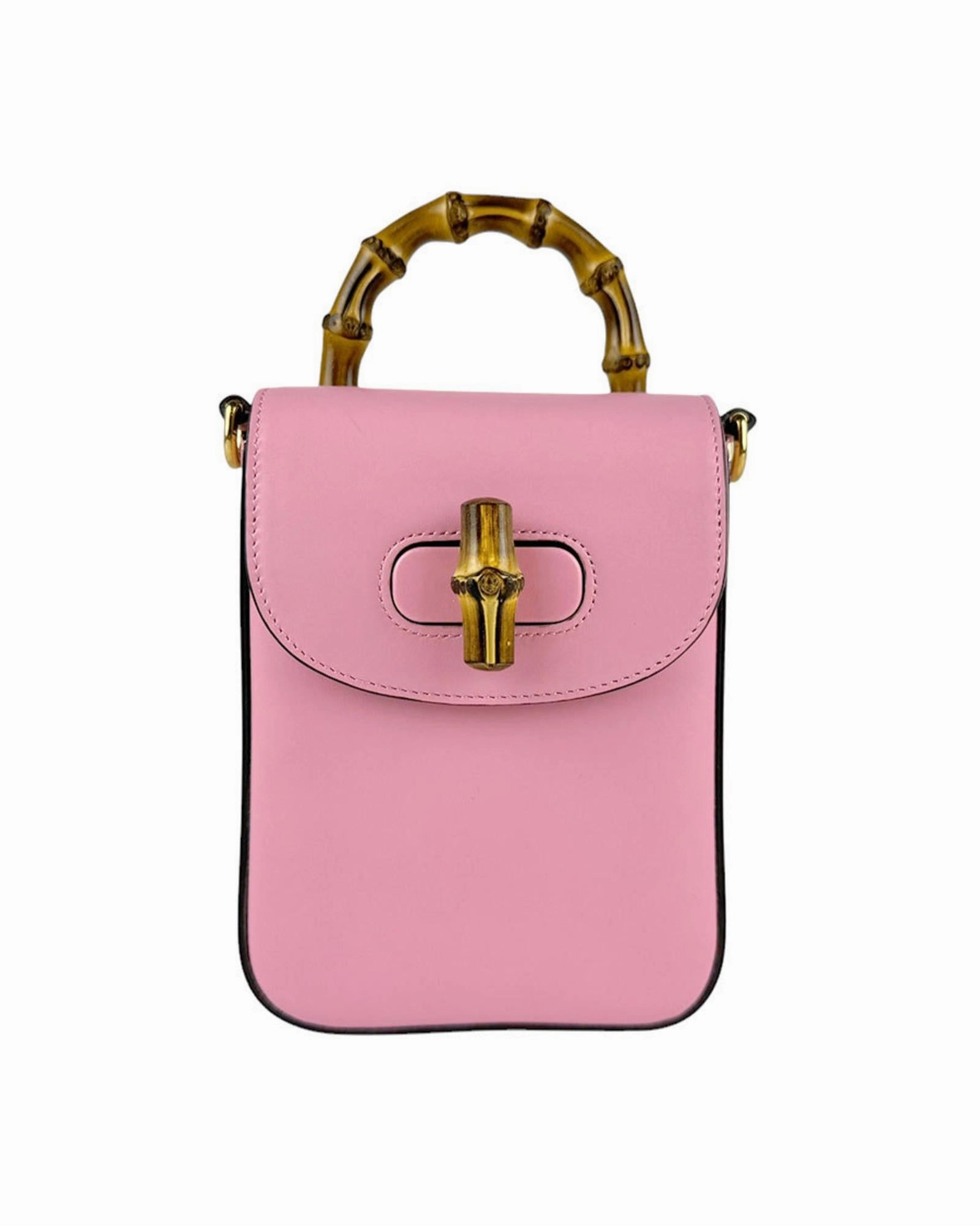 Leather Bamboo Shoulder Bag with Dust Bag and Strap