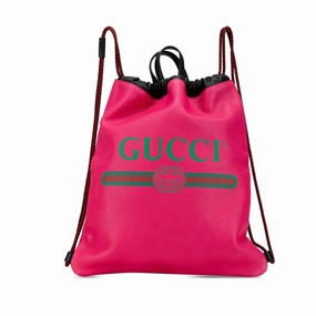 Leather Logo Drawstring Backpack