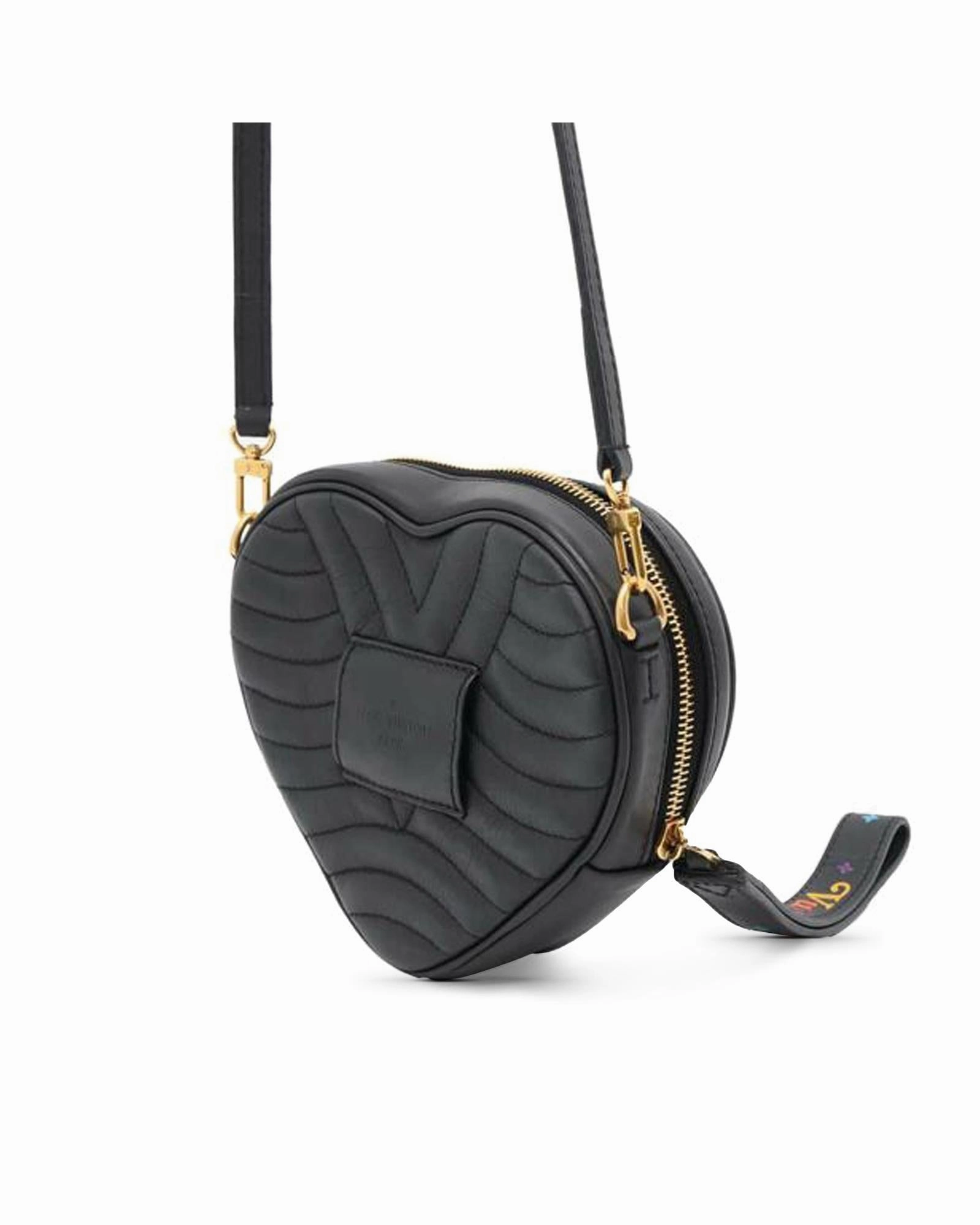 Leather Quilted Heart Crossbody Bag with Detachable Strap