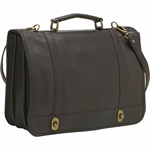 Ledonne Br-18-Caf Leather Flap Over Twist Lock Brief