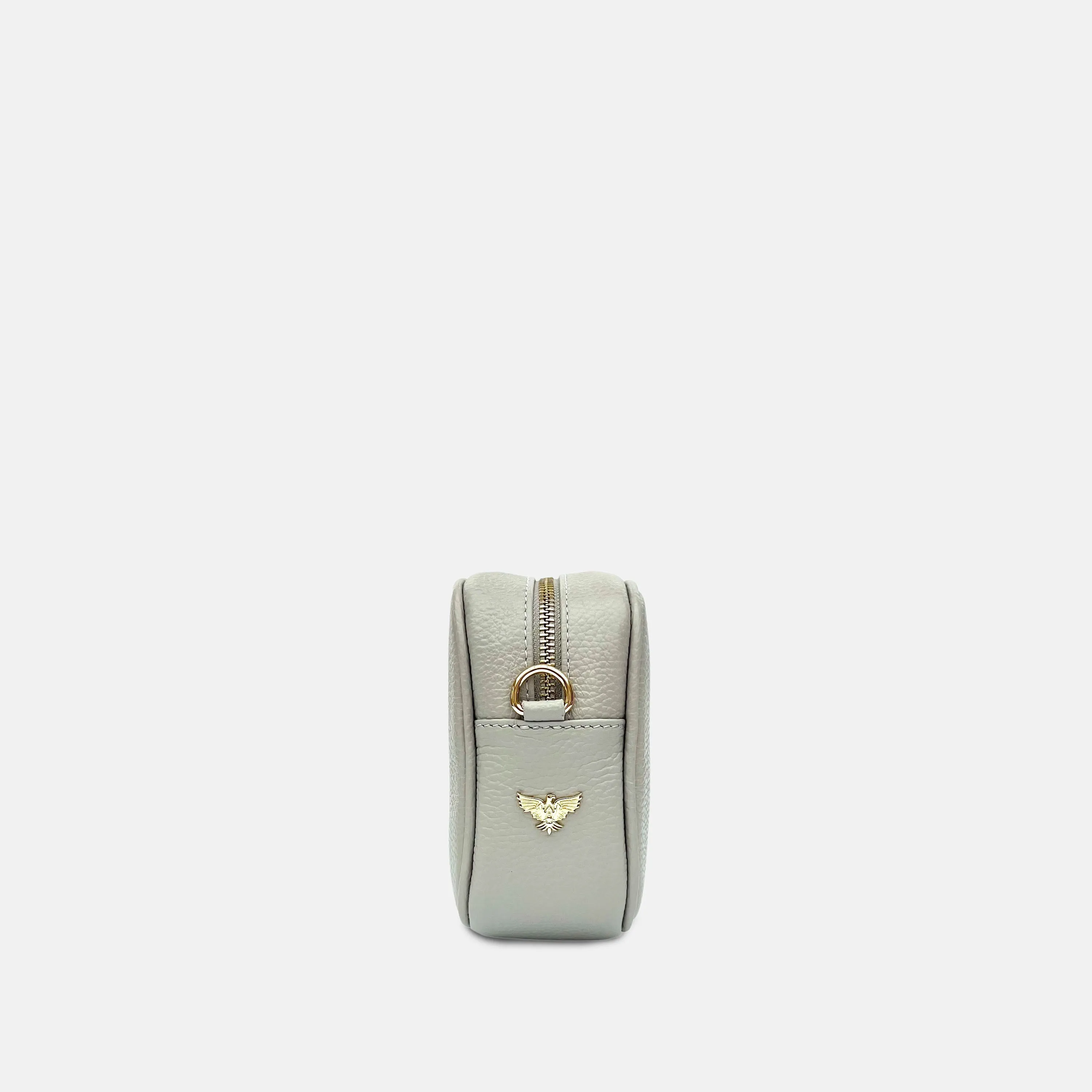 Light Grey Leather Crossbody Bag With Orange Cross-Stitch Strap