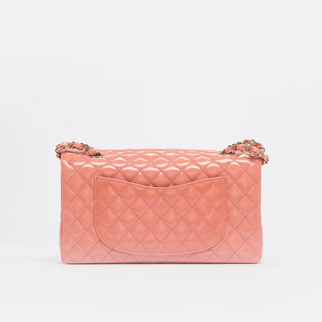Limited Edition Ginza 5th Anniversary Medium Classic Lucky Charms Single Flap Shoulder Bag in Patent Coral Leather