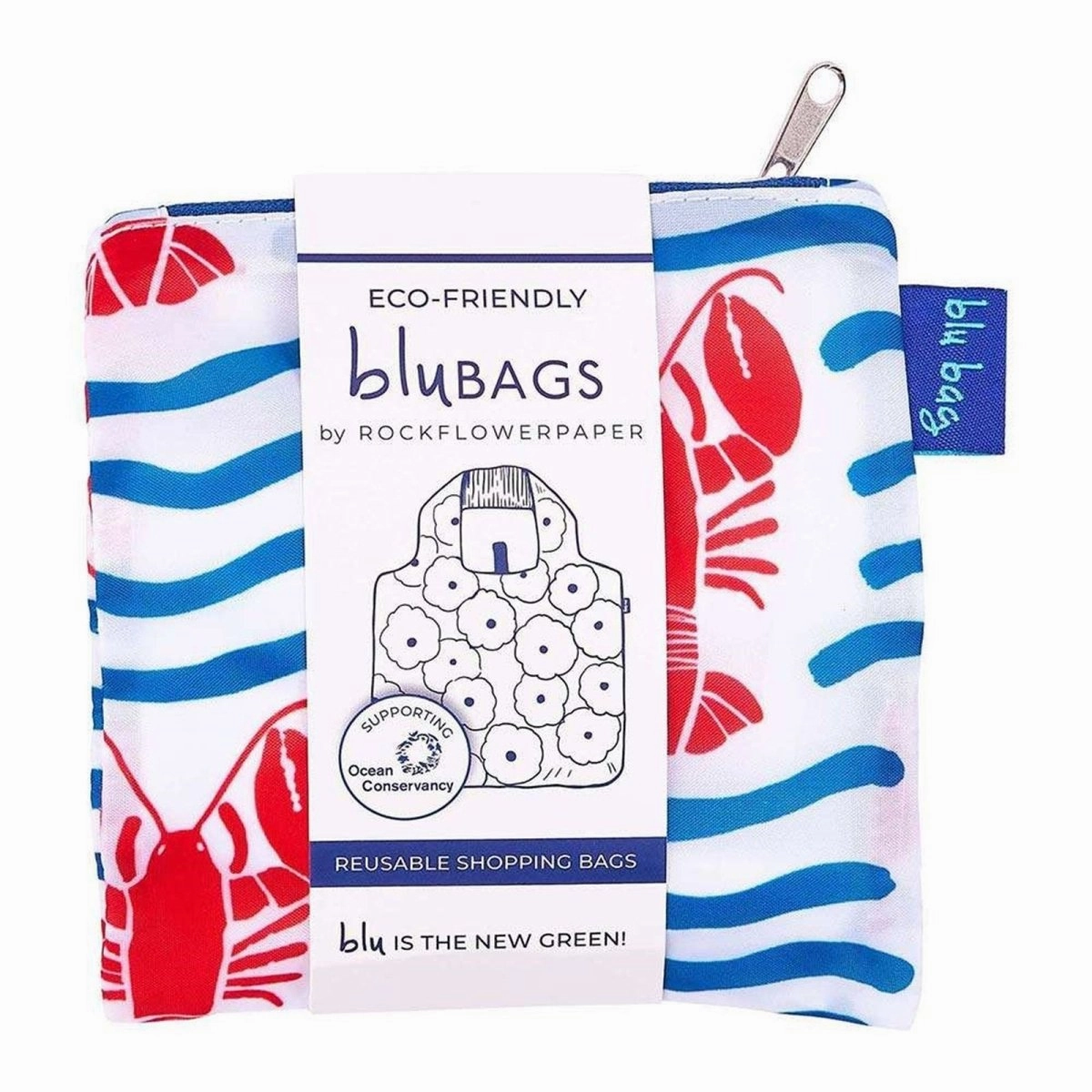 Lobster Waves blu Reusable Shopping Bag-Machine washable
