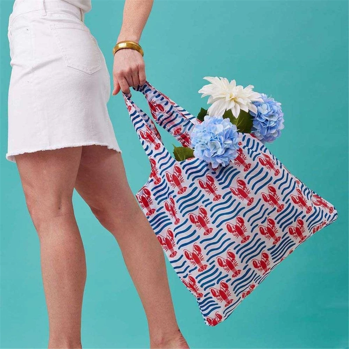 Lobster Waves blu Reusable Shopping Bag-Machine washable