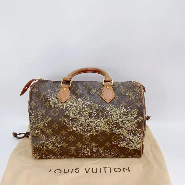 Louis Vuitton Floral Quilted Speedy 30 Crossbody Brown