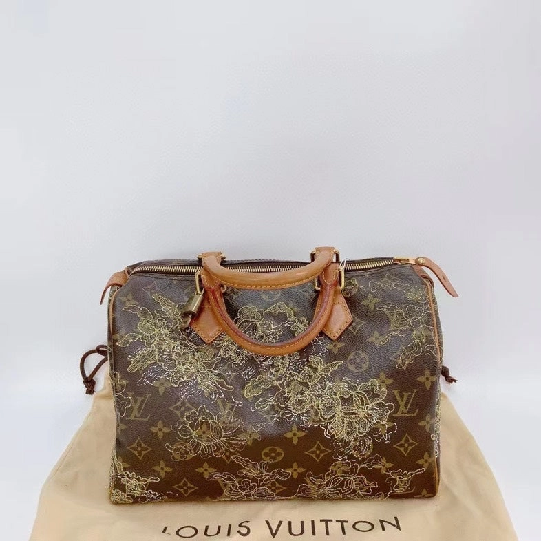 Louis Vuitton Floral Quilted Speedy 30 Crossbody Brown