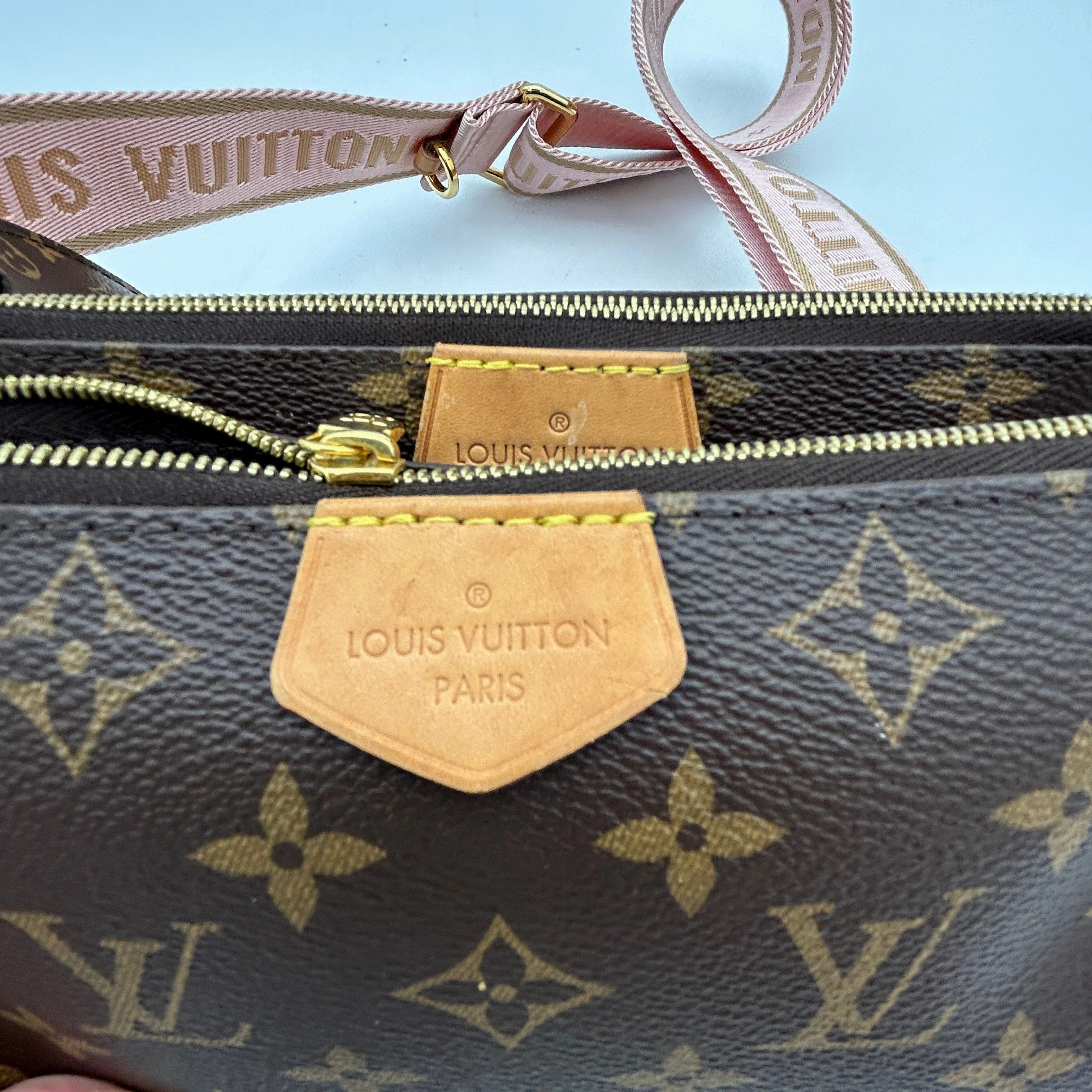 Louis Vuitton Monogram Brown PVC Crossbody Bag with Pink Strap