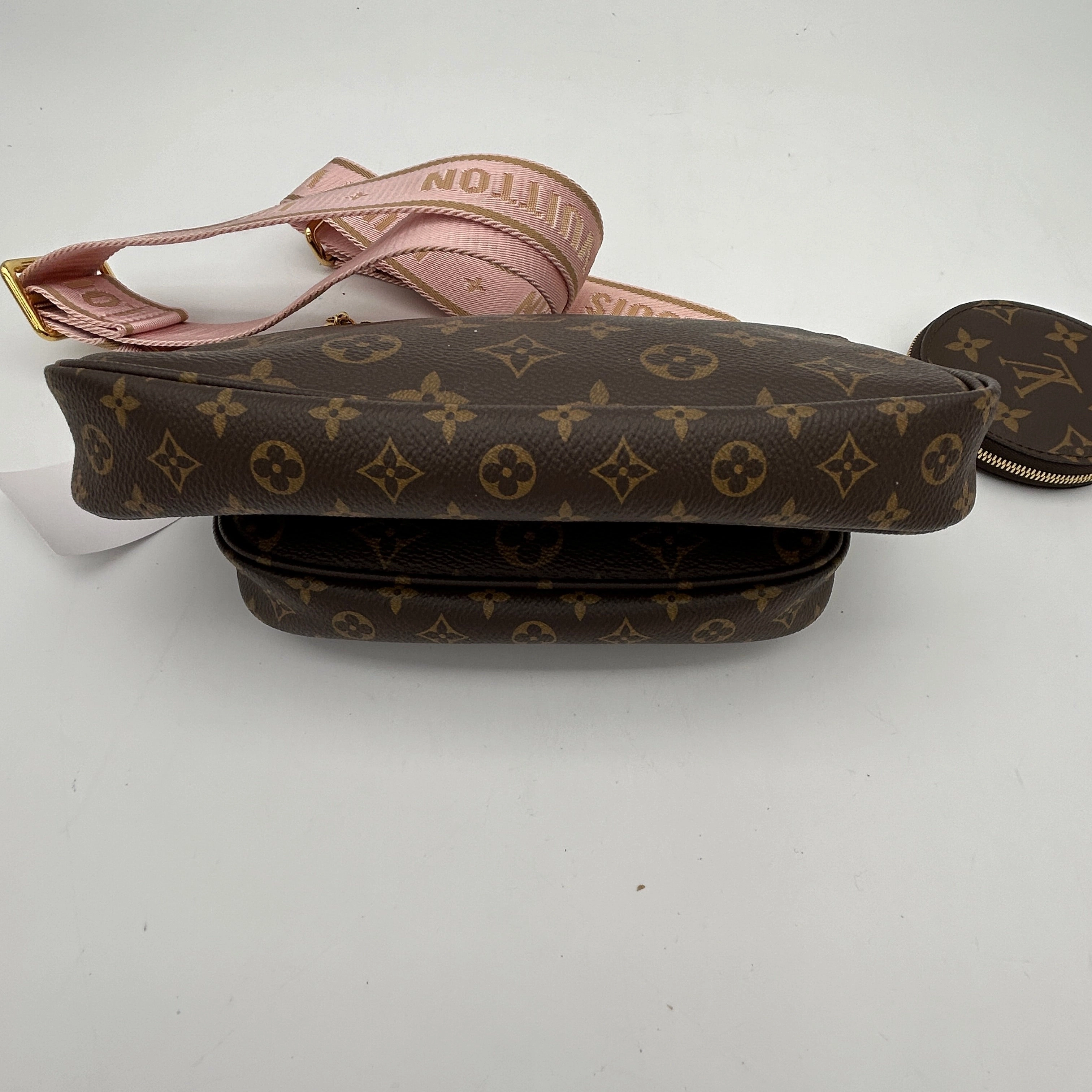 Louis Vuitton Monogram Brown PVC Crossbody Bag with Pink Strap