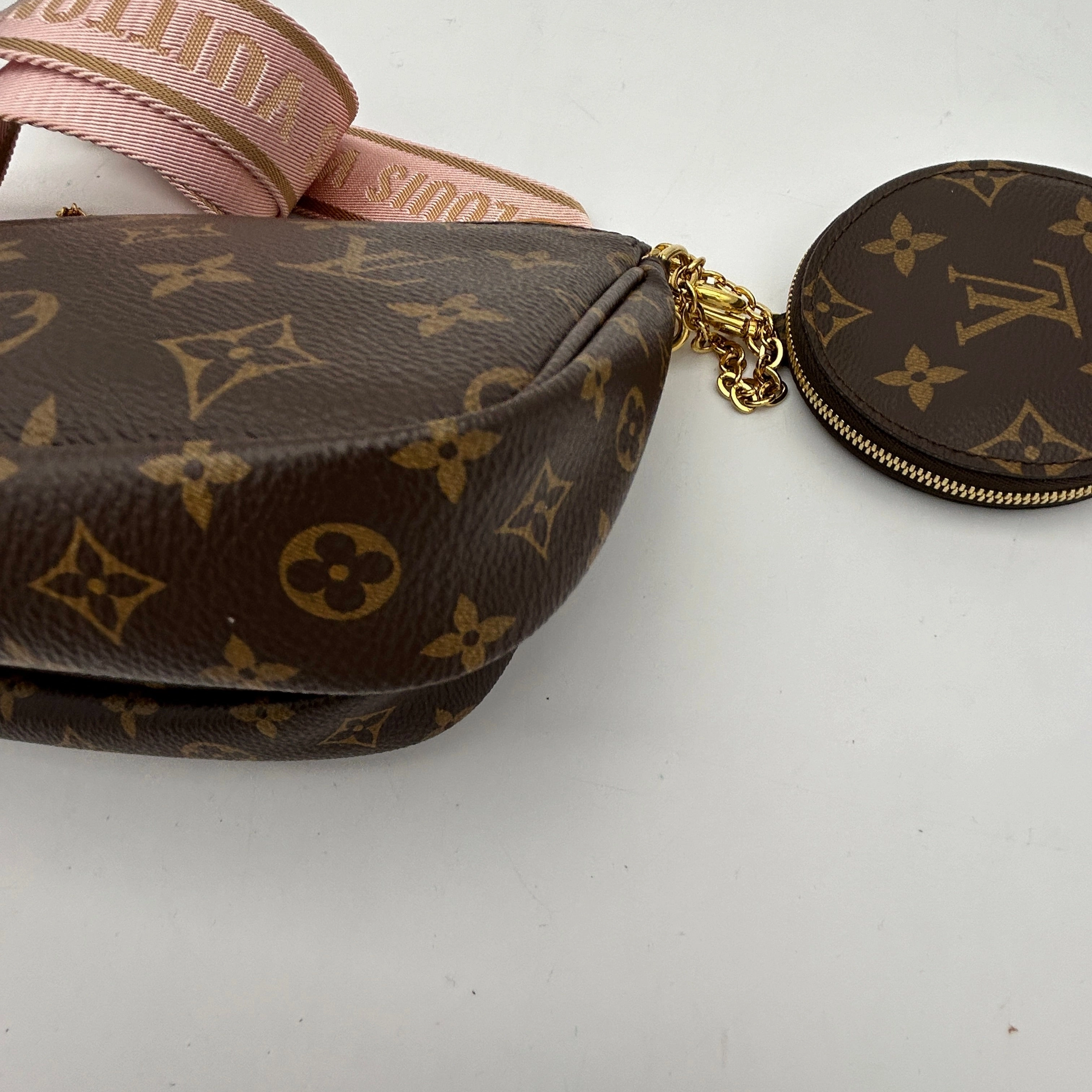 Louis Vuitton Monogram Brown PVC Crossbody Bag with Pink Strap