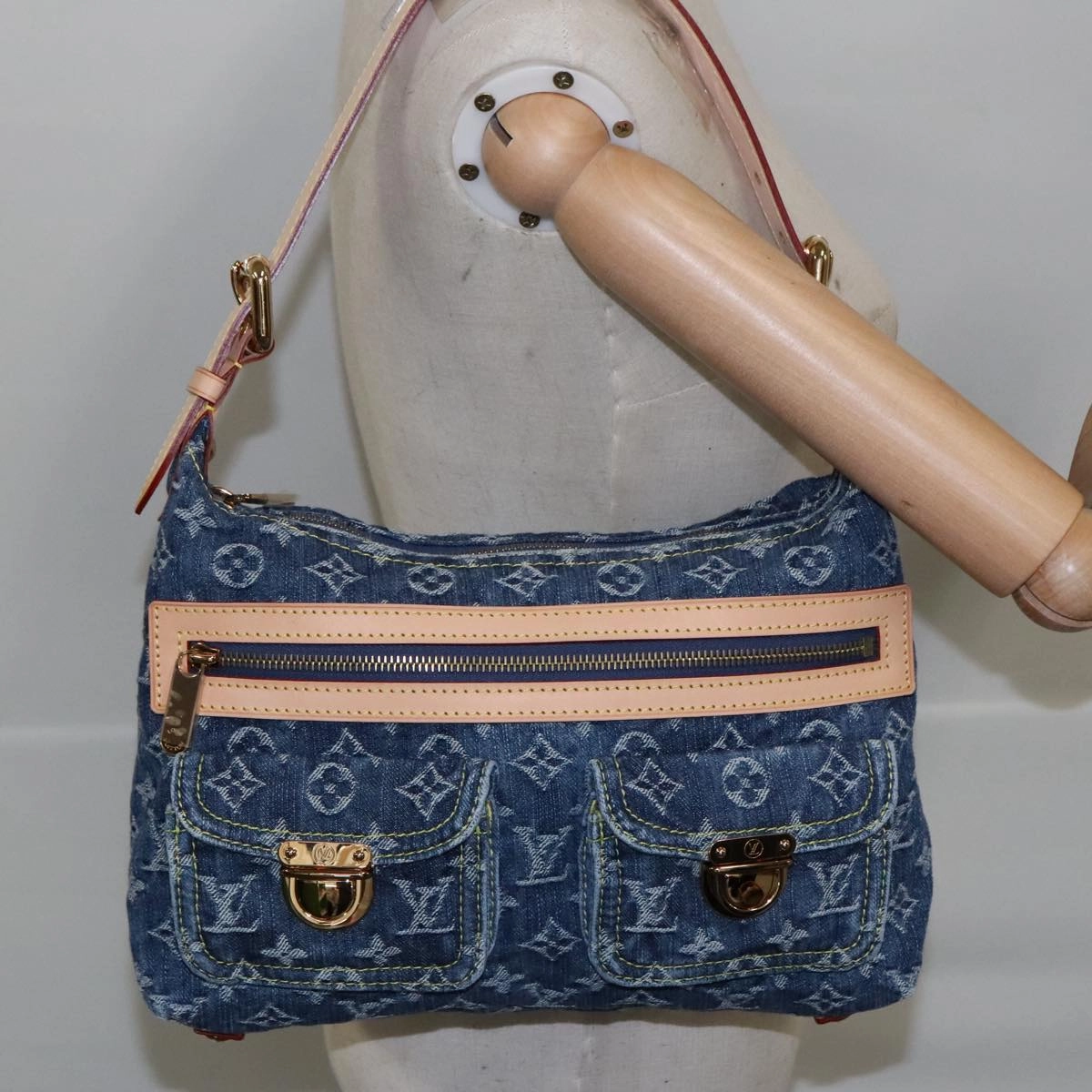 LOUIS VUITTON Monogram denim Buggy PM Shoulder Bag Blue M95049 LV yk16138S