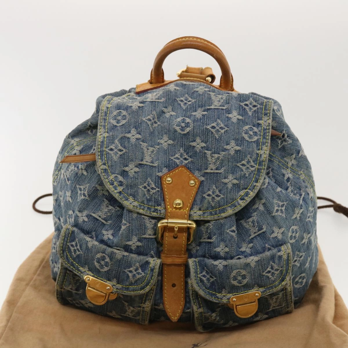 LOUIS VUITTON Monogram Denim Sac A Dos GM Backpack Blue M95056 LV 30454A