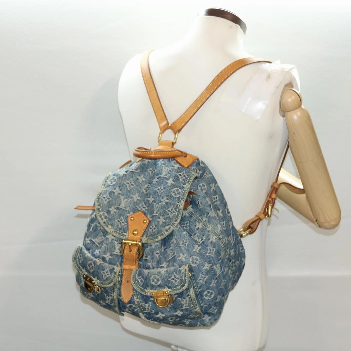 LOUIS VUITTON Monogram Denim Sac A Dos GM Backpack Blue M95056 LV 30454A