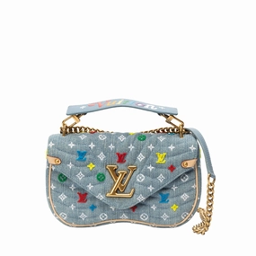 Louis Vuitton New Wave Embroidered Monogram Denim MM Shoulder Bag