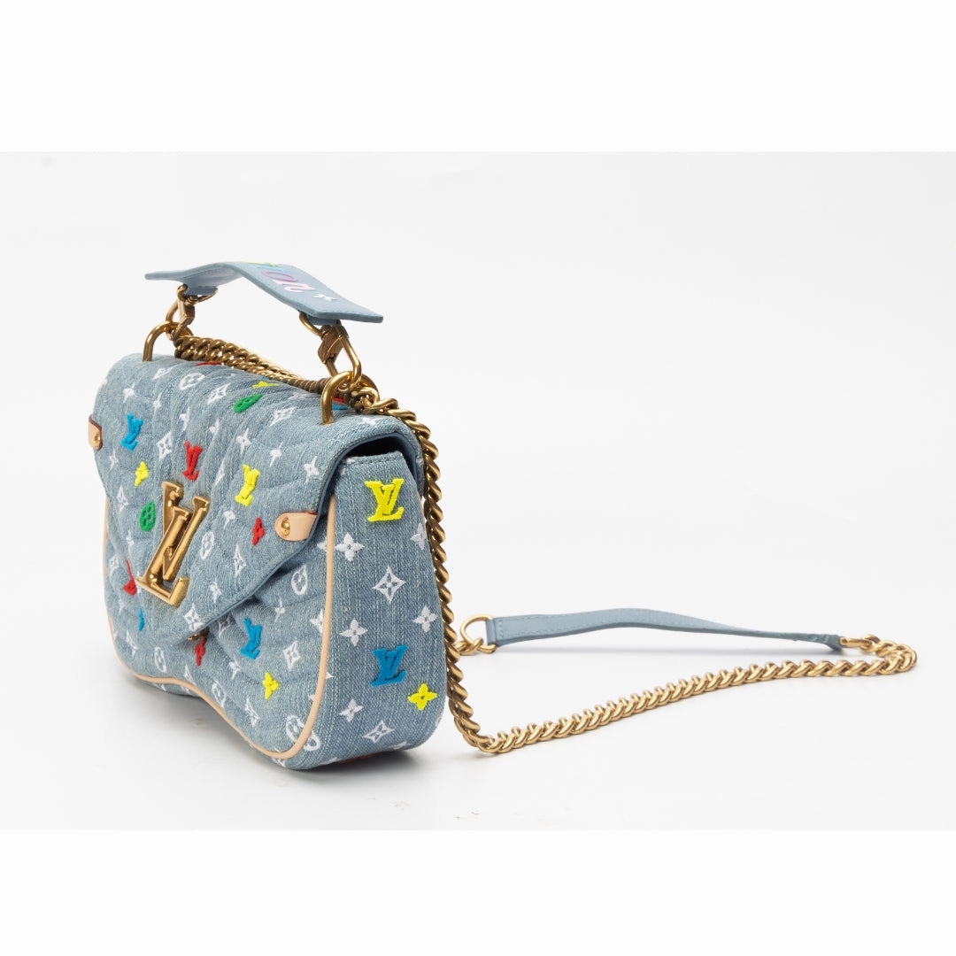 Louis Vuitton New Wave Embroidered Monogram Denim MM Shoulder Bag