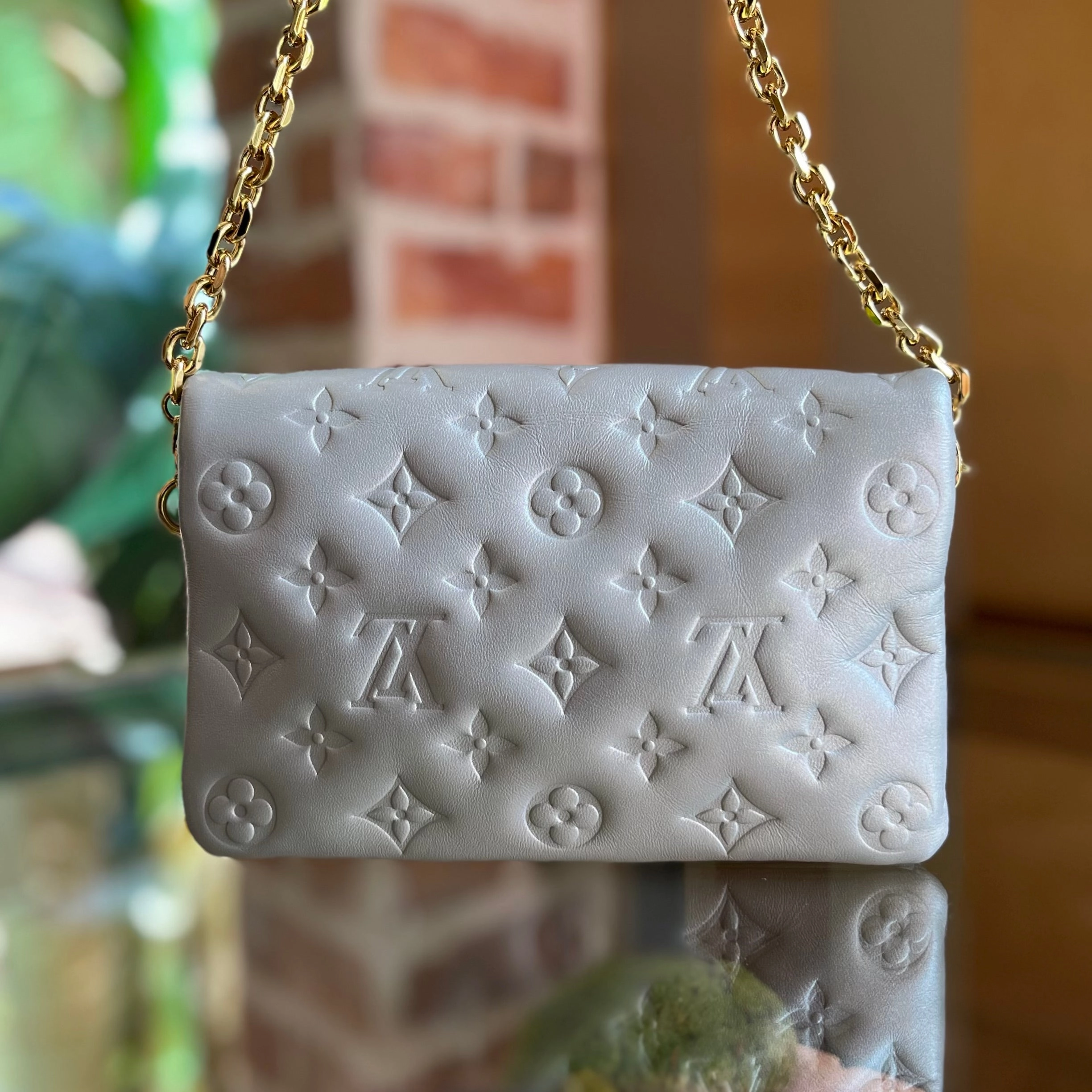 LOUIS VUITTON Pochette Coussin Monogram Embossed Lambskin Crossbody Bag