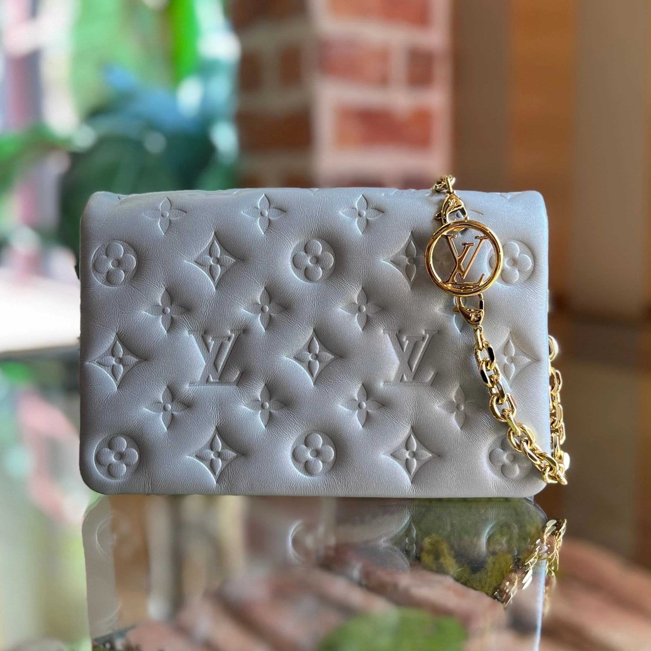LOUIS VUITTON Pochette Coussin Monogram Embossed Lambskin Crossbody Bag