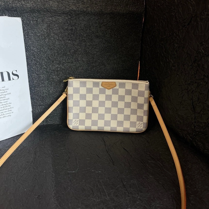 Louis Vuitton White Damier Azur Double Zip Crossbody Bag 20cm