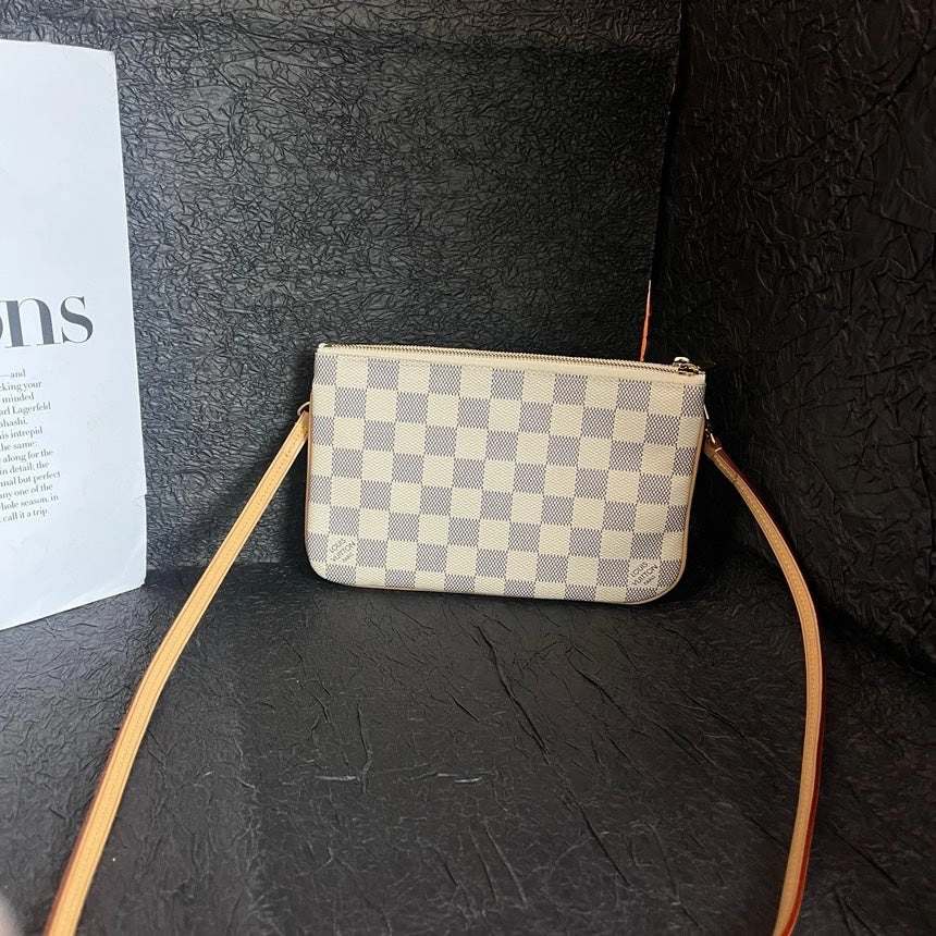 Louis Vuitton White Damier Azur Double Zip Crossbody Bag 20cm