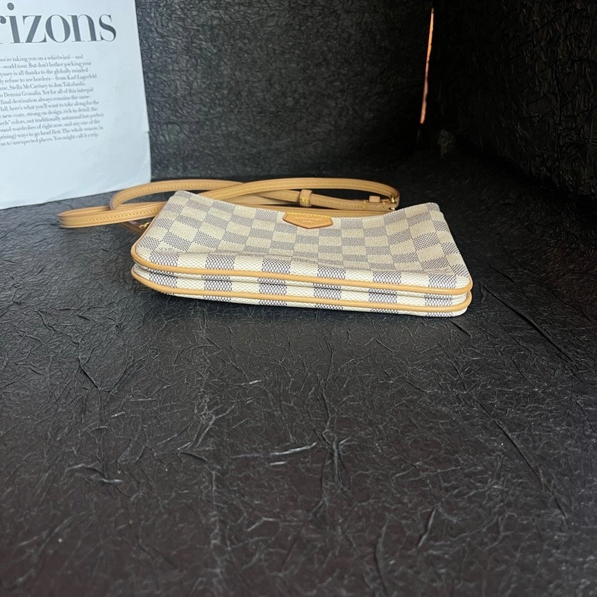 Louis Vuitton White Damier Azur Double Zip Crossbody Bag 20cm