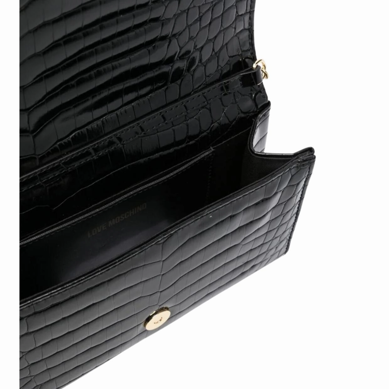 Love Moschino Logo Black Croc Crossbody Bag