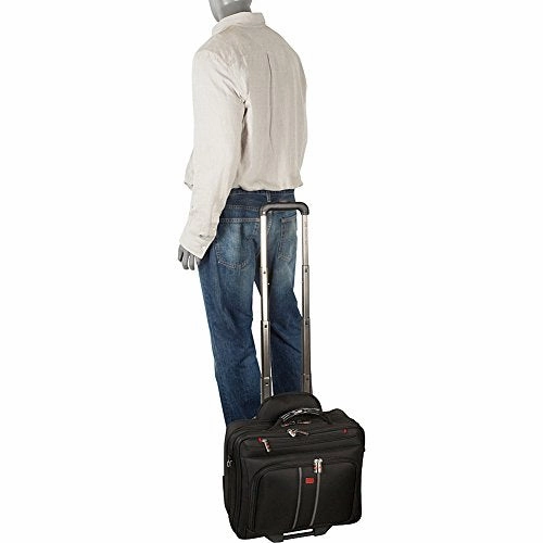 Mancini Leather Goods CompuRoller-Double Compartment Wheeled Laptop Briefcase