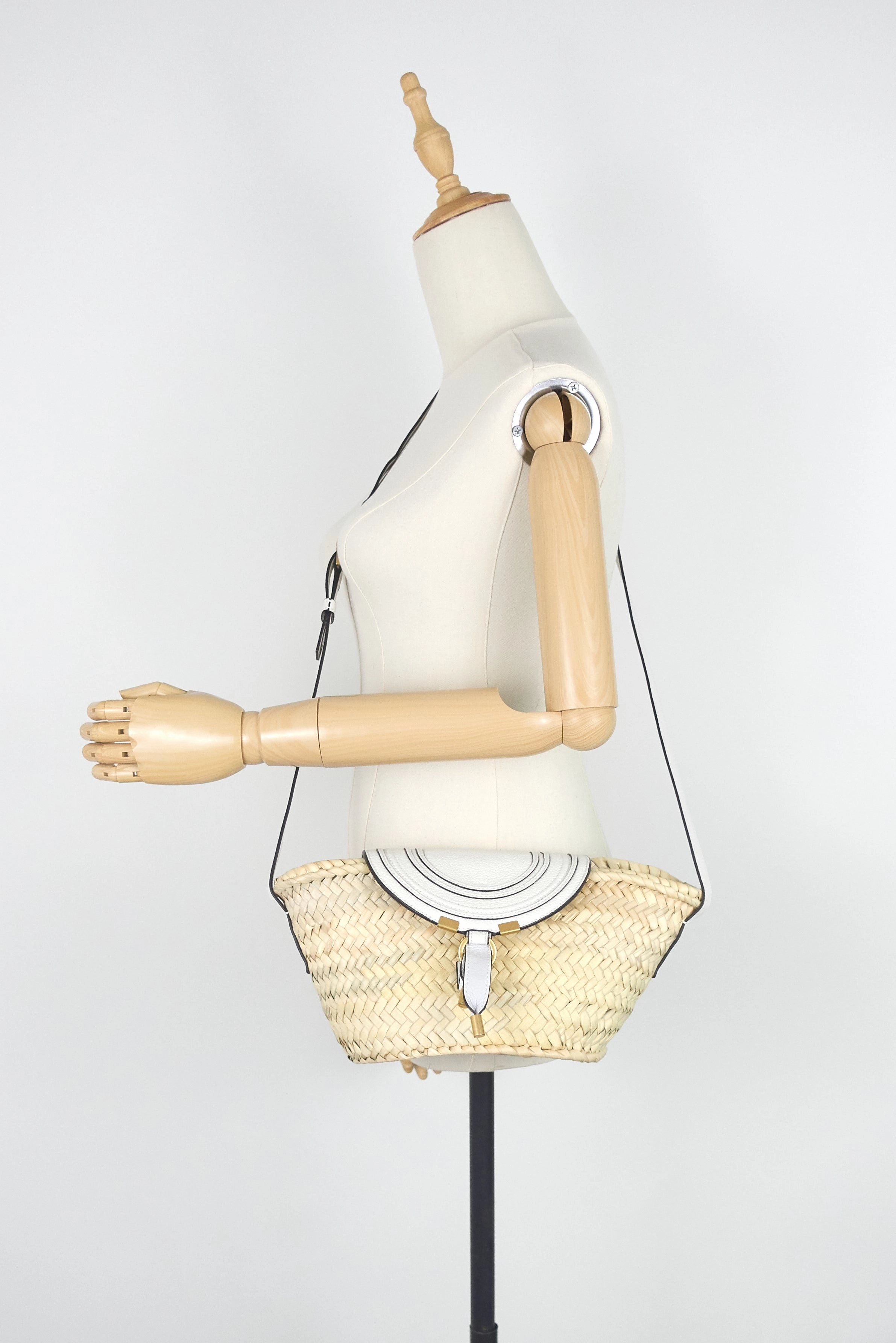 Marcie Mini Raffia and Leather Crossbody Bag