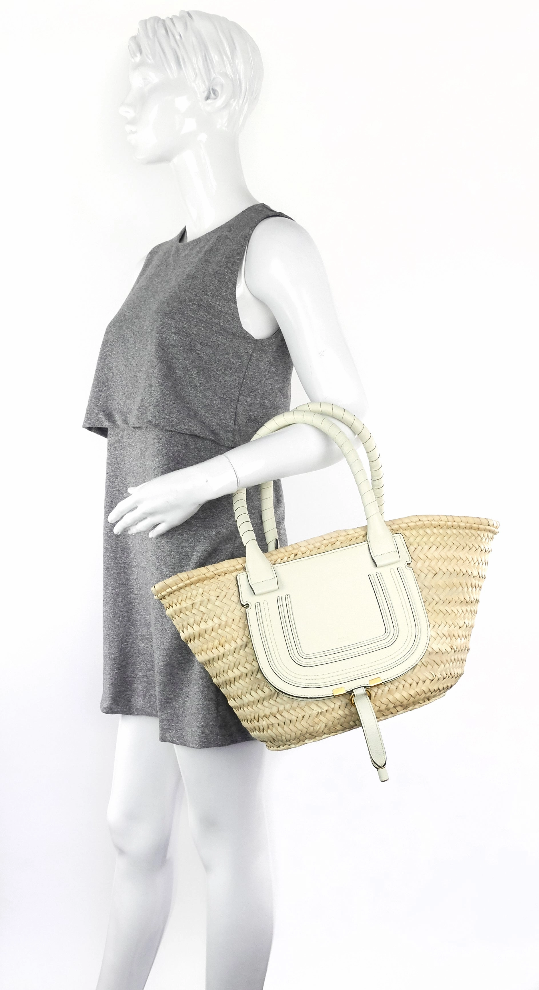 Marcie Raffia and Calfskin Basket Bag