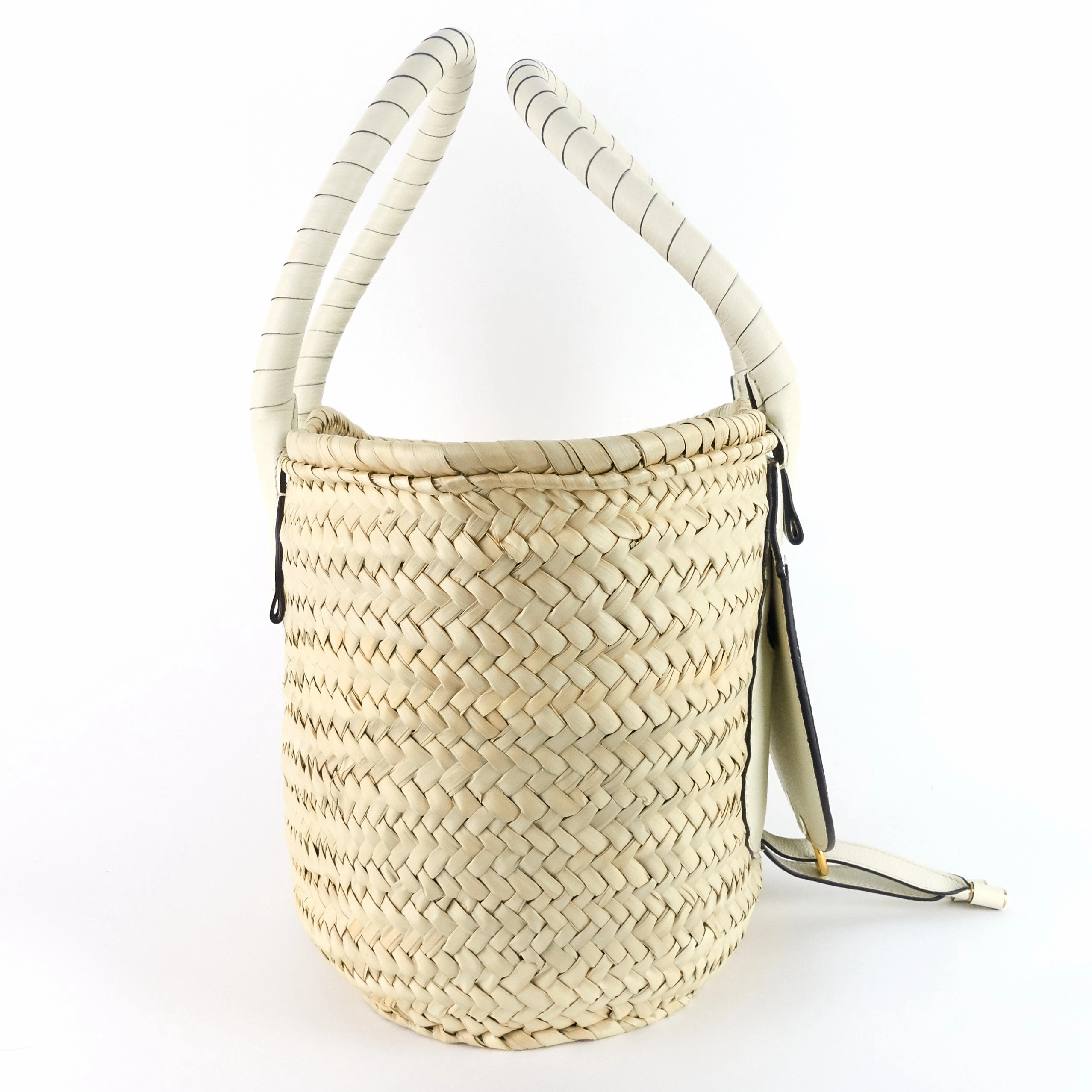 Marcie Raffia and Calfskin Basket Bag