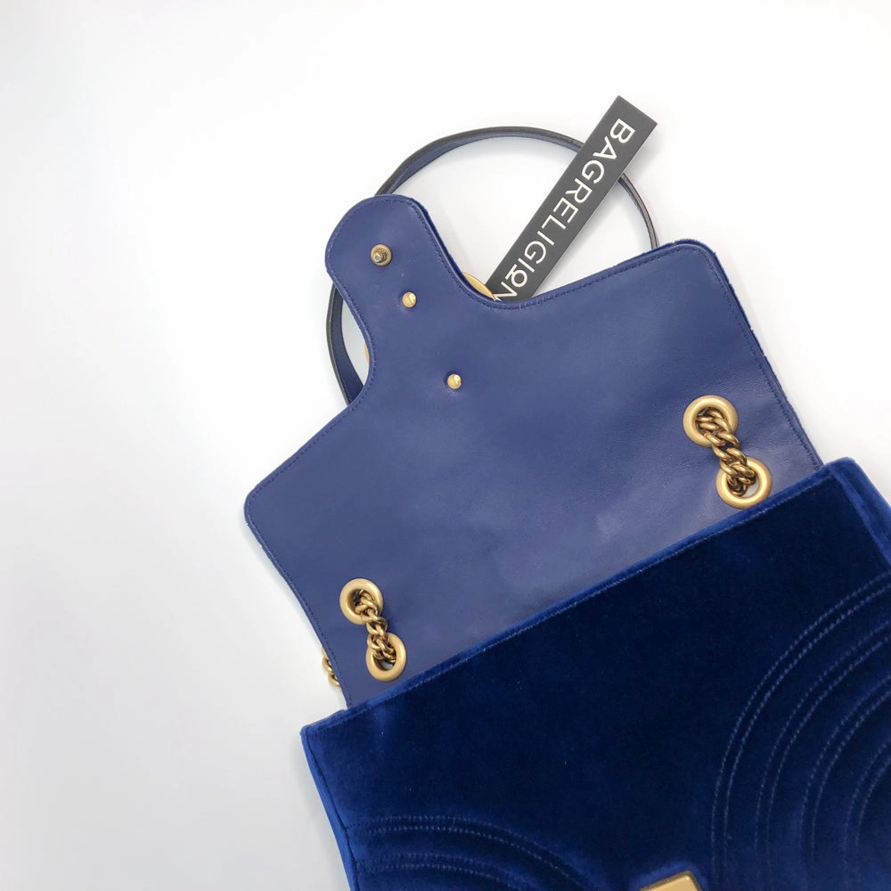 Marmont Matelasse Medium Shoulder Bag in Blue Velvet
