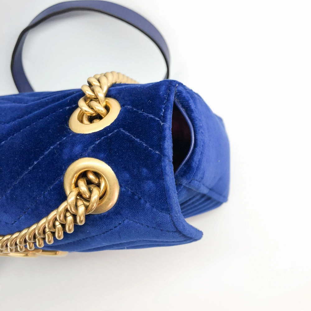 Marmont Matelasse Medium Shoulder Bag in Blue Velvet