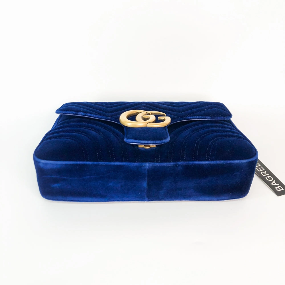 Marmont Matelasse Medium Shoulder Bag in Blue Velvet