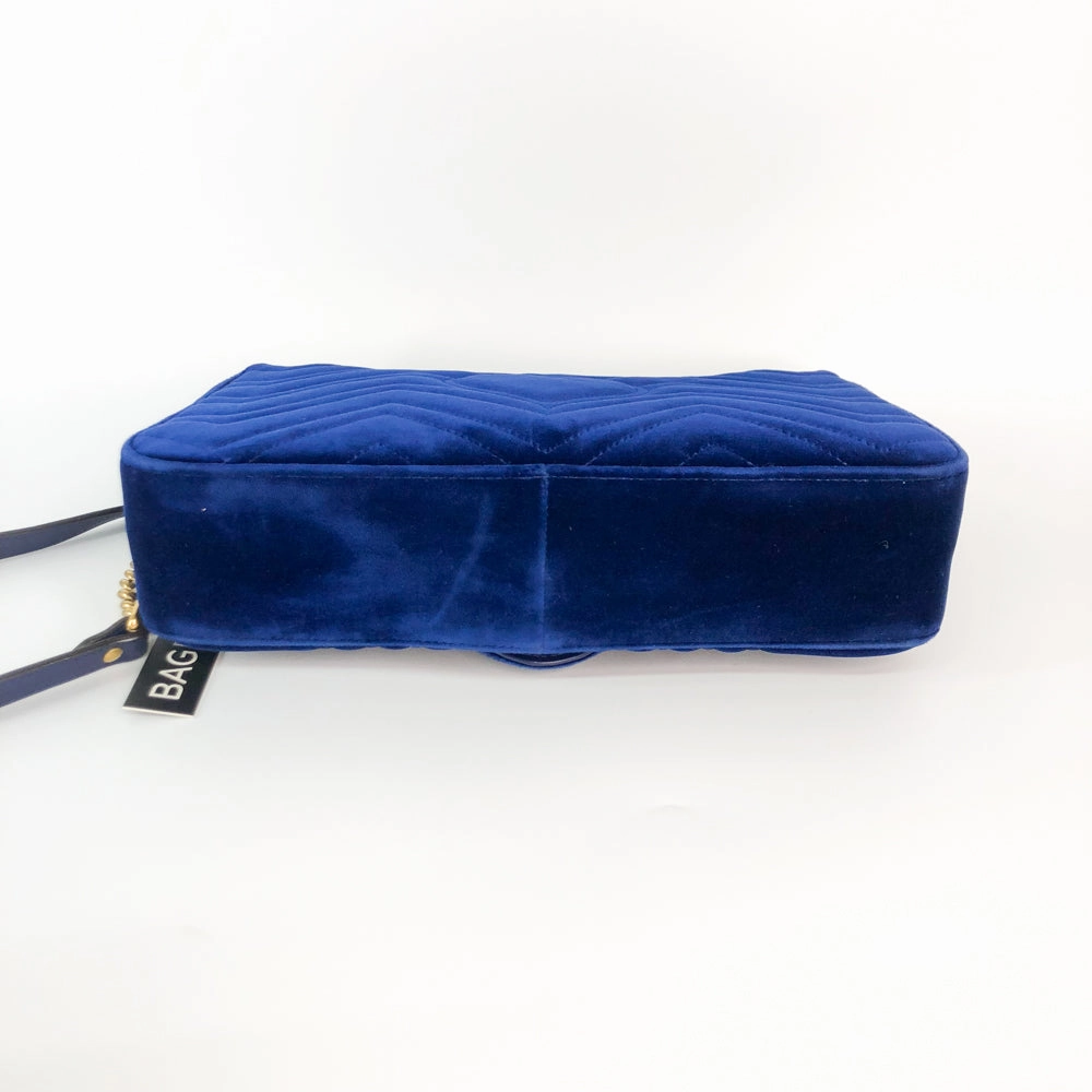 Marmont Matelasse Medium Shoulder Bag in Blue Velvet
