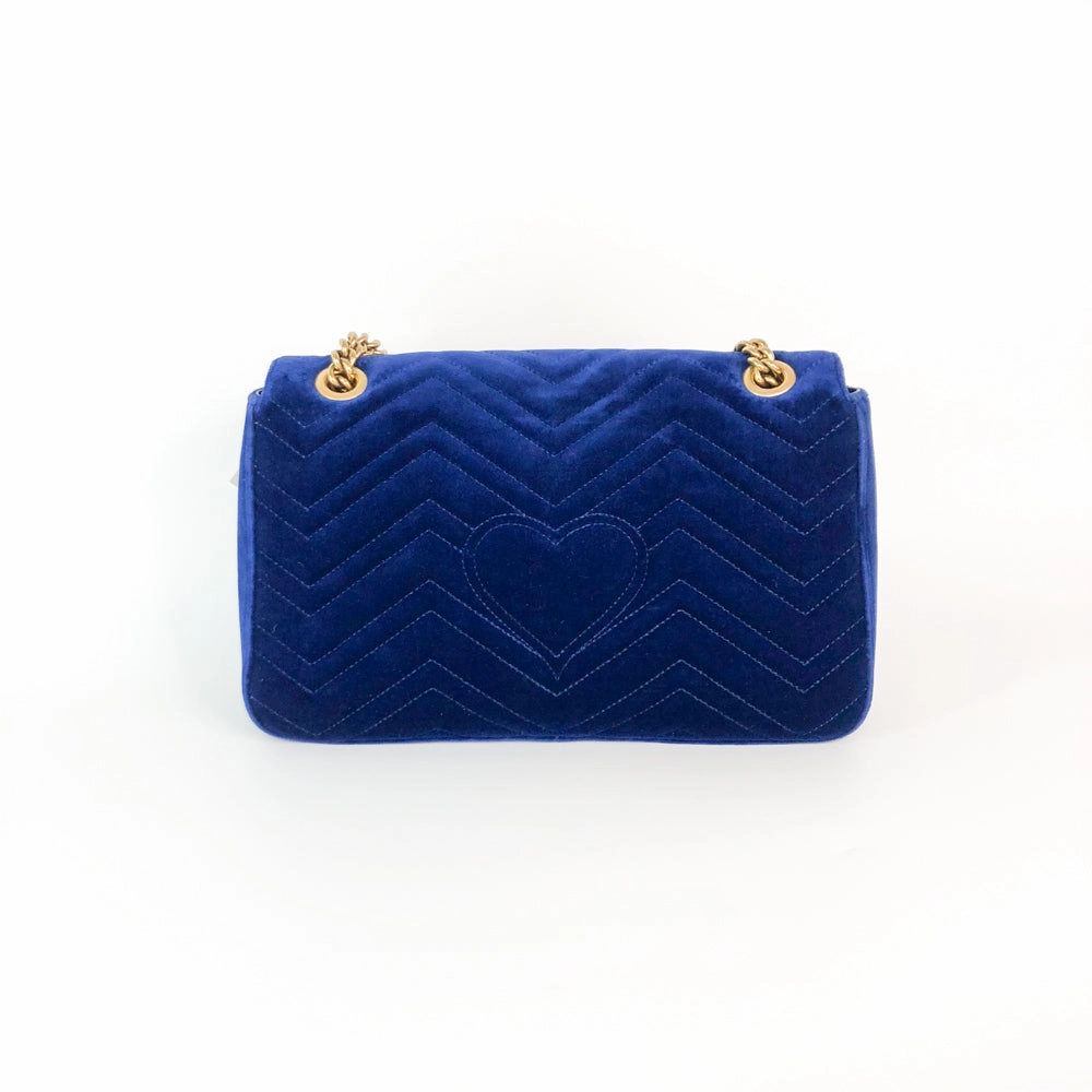 Marmont Matelasse Medium Shoulder Bag in Blue Velvet