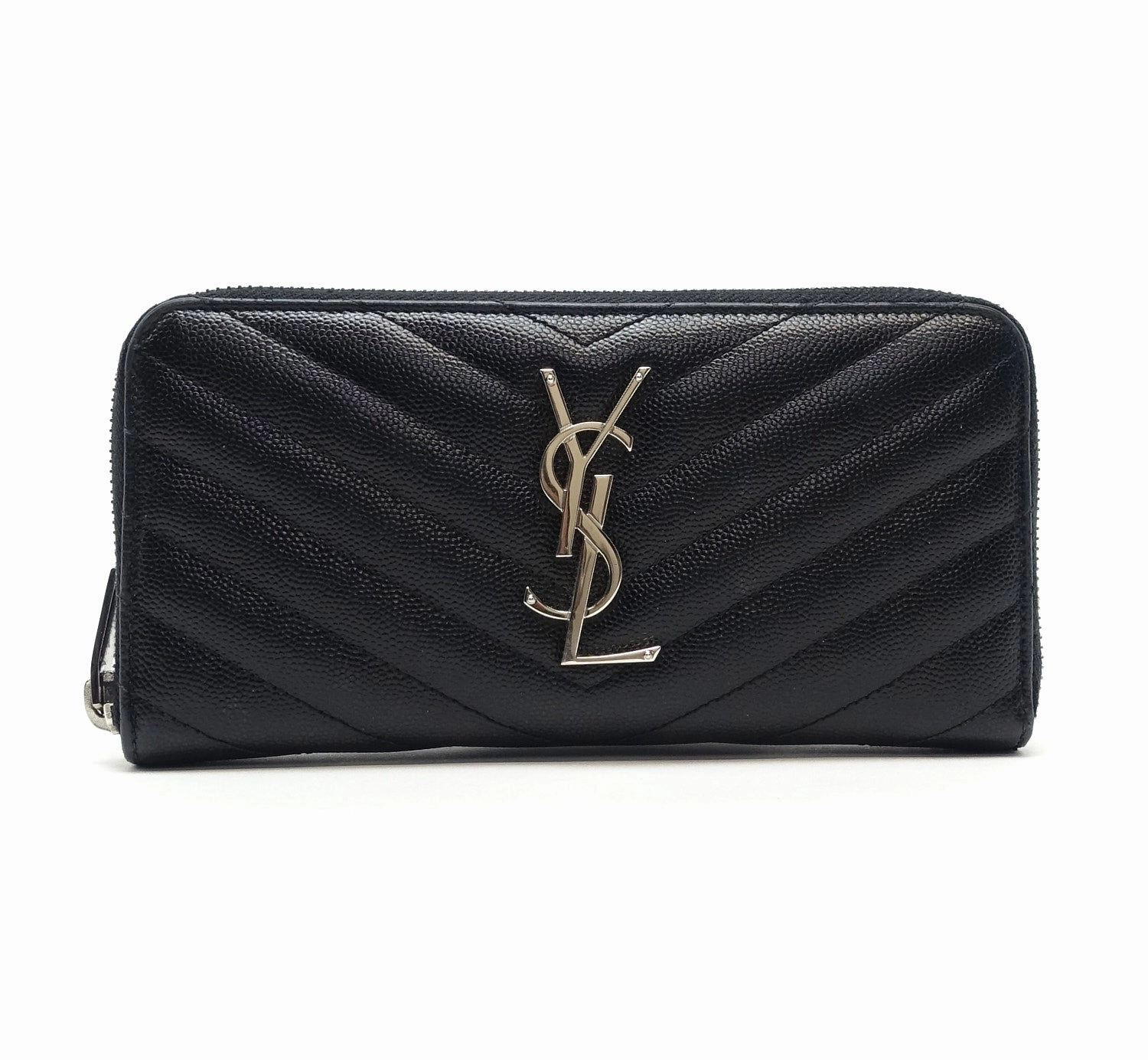 Matelasse Chevron Calf Leather Zip Around Wallet