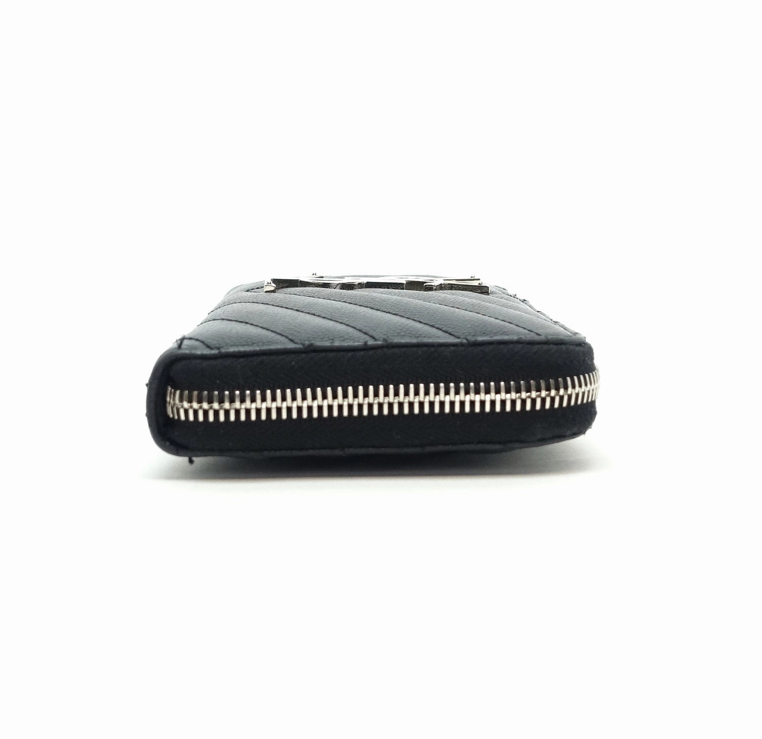 Matelasse Chevron Calf Leather Zip Around Wallet