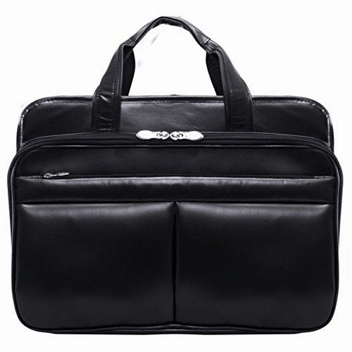 McKlein, R Series, Walton, Top Grain Cowhide Leather, 17" Leather Expandable Double Compartment Laptop Briefcase w/Removable Sleeve, Black (83985)